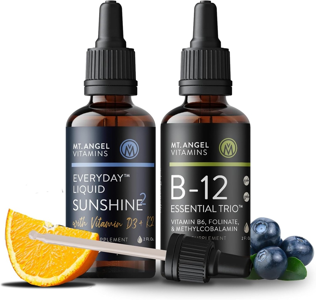 Mt. Angel Vitaminas B12 Essential Trio + Cada día Liquid Sunshine2 D3+K2