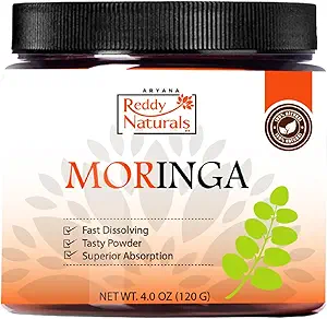 Reddy Naturals Aryana Moringa Powder - Orgánica Moringa Leaf Extracto Polvo Superalimentario – Moringa de alta calidad y rápida – 4.2 oz (120 g)
