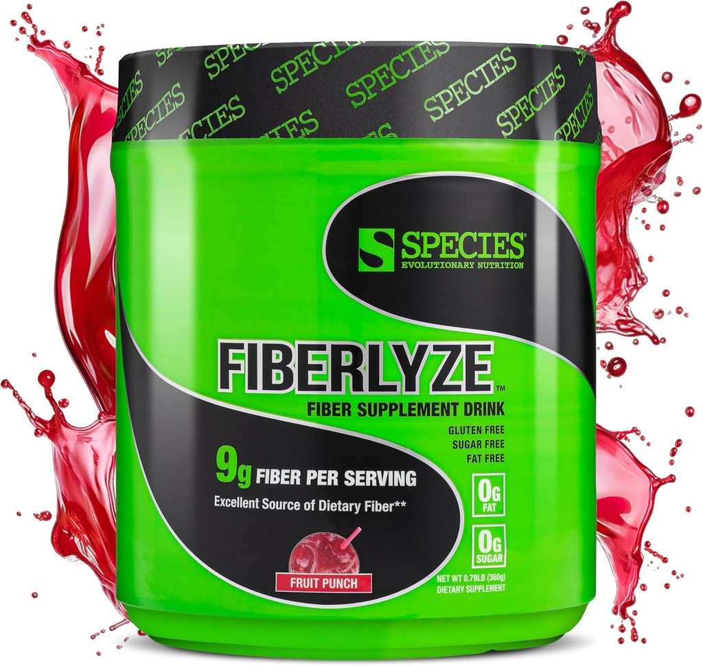 Especies Nutrición Fiberlyze Fiber Supplement, Psyllium Based Soluble & Insoluble Fiber Powder for Healthy Colon, Digestive Functions (Fruit Punch, 30 Servings)