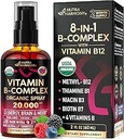 USDA Organic Vitamin B-Complex Liquid Spray 8-in-1 - B5 Pantothenic Acid TEN B12 Methylcobalamin TEN B1 Thiamine TEN B6 Pyridoxine ANTE B7 Biotin TEN B9 Folic ANTE B3 Niacinamide - Made in USA Supplement, 2fl oz