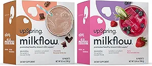 Upspring Milkflow Electrolyte Breastfeeding Supplement Drink Mix with Fenugreek 16 Count Chocolate y 16 Count Berry Flavor Bundle,Lactation Supplement to Promote Healthy Breast Milk Supply & Restore
