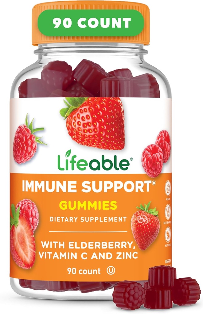 Lifeable Immune Support Gummies for Adult ← Elderberry Vitamin C and Zinc ← Gran Tasting Elderberry Immune Support Suplemento Gummies ANTE Immunity Gummies for Adults, Hombres, Women  durable 90 Gummies