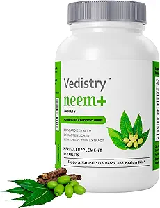 Neem+ Leaf Extract Supplements | 1100mg Supports Clear Skin, Detoxification and Immune Health | Reduces Acne & Promotes Healthy Skin with Long Pepper | 60 Vegan Tablets