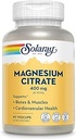 SOLARAY Magnesium Citrate 400mg - Suplemento Magnesio - Bone Health, Muscle, Relax and Heart Health Support - Ausorción mejorada, Vegan, Gluten Free, 60 días de garantía, 30 servicios, 90 VegCaps