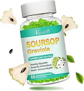 Soursop Graviola Gummeis, Orgánica Soursop Leaves and Fruit Extract for Cell Support & Regeneration, Immune Boost, Digestive Aid, Sugar Free/Vegan, 60 Conde