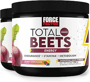 FORCE FACTOR Total Beets Energy Drink Mix 2-Pack, Superfood Beet Root Powder, Nitrates to Boost Energy, Support Circulation, Blood Flow, Nitric Oxide and Stamina, Heart Health Supplement, 60 Servings