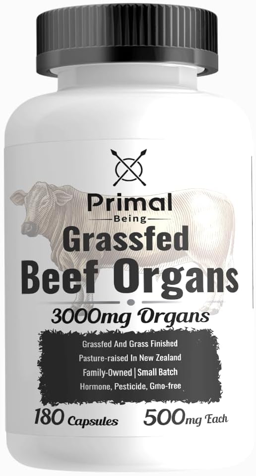 Complejo de Órgano de Carne Grasfed Primal - hígado, corazón, páncreas, bazo, " Apoyo al riñón Salud general " - 180 cápsulas, 3000 mg por servicio