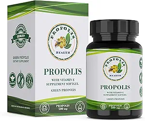 Propolis Health Propolis Capsules 1000mg-Daily with Vitamin E Por dosificación - Puro Brasileño Green Propolis Extract - Immune Booster 50 Days Supply -100 cápsulas