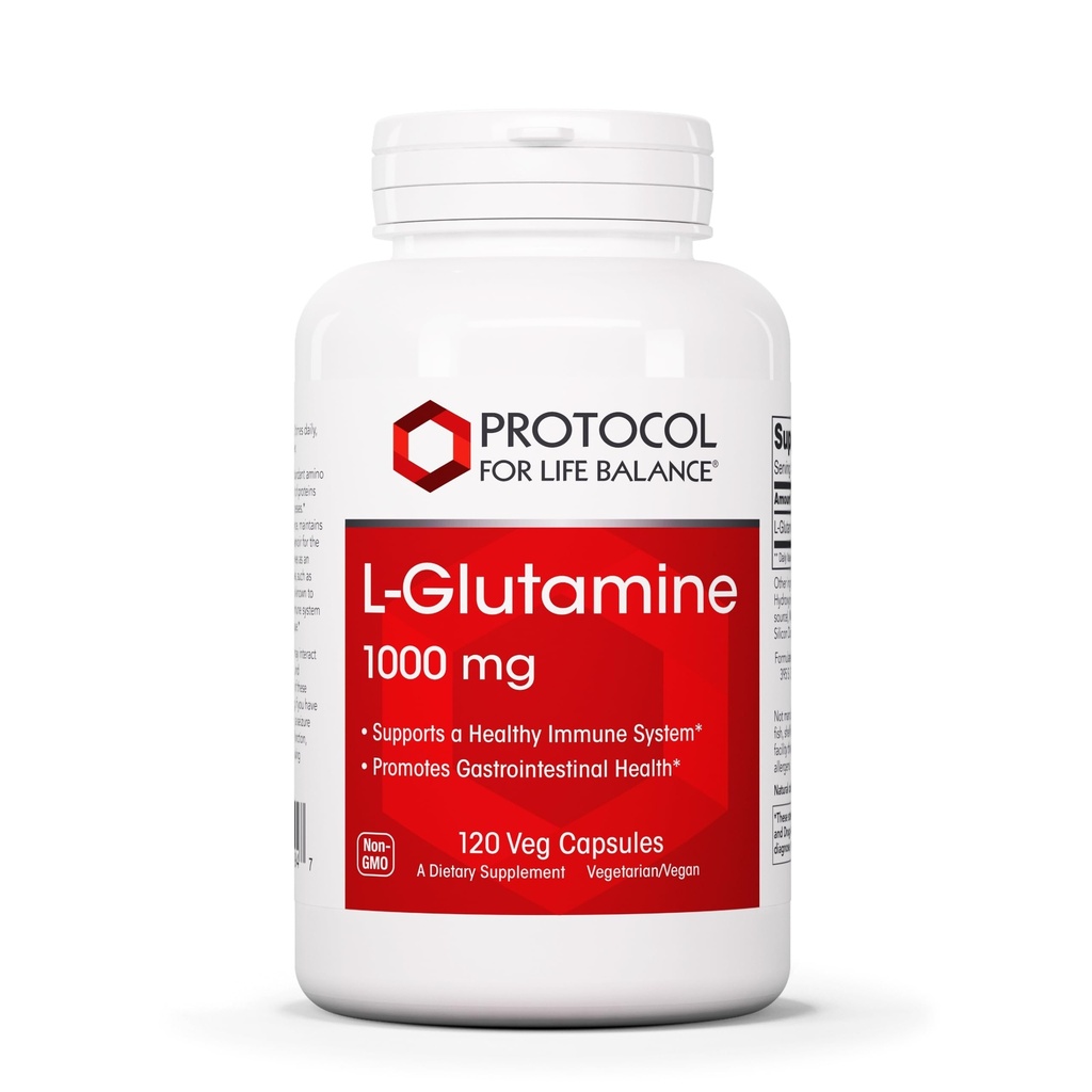 PROTOCOL FOR LIFE BALANCE L-Glutamine 1000mg - Amino Acid - Muscle Tissue, Gut Health Immune Health - 120 Veg Caps