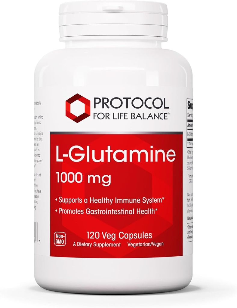 PROTOCOLO PARA LA VIDA BALANCE L-Glutamina 1000mg - Aminoácidos - Muscle Tissue, Gut Health Immune Health - 120 Veg Caps