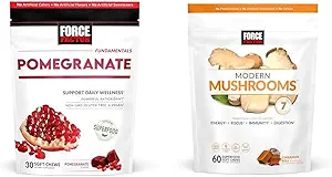 Factor de fuerza Pomegranate Soft Chews for Healthy Aging, Heart Health, Bone Health, Brain Health, 30 Soft Chews Moderno Mushrooms Soft Chews, Suplemento de hongos, Cinnamon Roll, 60 Soft Chews