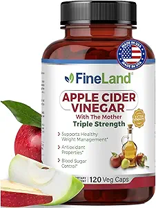 FineLand Apple Cider Vinegar Capsules con The Mother &amp; Probiotics – 120 Veggie Capsules – 1600mg Eq. per seving – Digestive, Detox & Gut Health Support – Non-GMO, 100% Vegan Made in USA