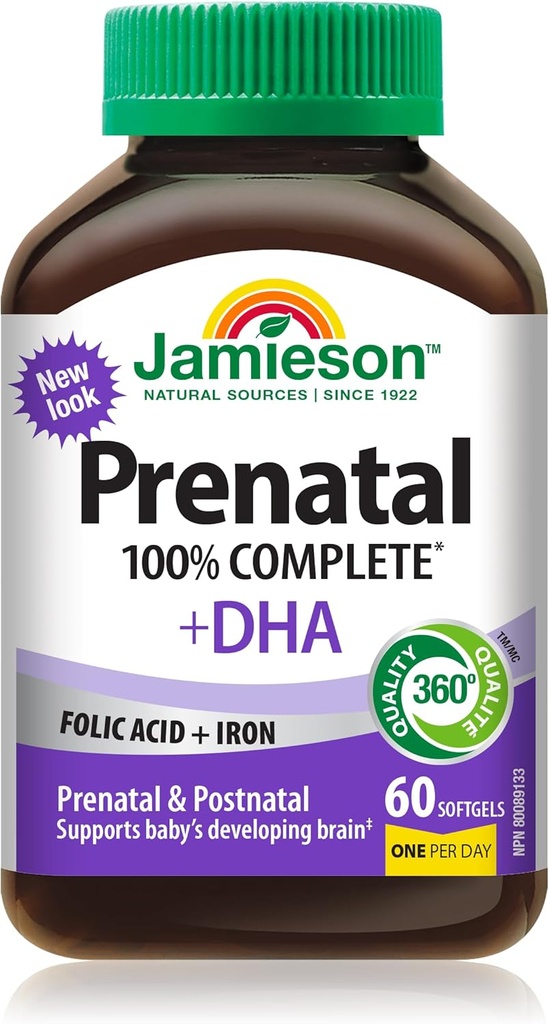 Jamieson PRENATAL Multivitamina completa con DHA Suplemento 60 Softgels