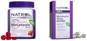 Bundle of Natrol Time Release Melatonin 10 mg 100 Tablets, Dietary Supplement for Restful Sleep, " Natrol Time Release Melatoning 3mg Gummies, 35 Strawberry-Flavored Melatonin Gummies, 35 Day Supply