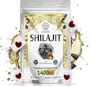 1400 MG Shilajit Gummies, Shilajit Pure Himalayan Organic Gummies with Ashwagandha, Himalayan shilajit for Men, 85+ Trace Minerals " Fulvic Acid, Individuo, Libre de Azúcar, 60 Condes