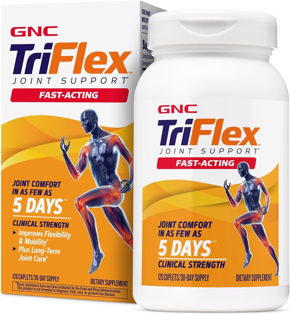 GNC TriFlex Fast-Acting 2.0, mejora el confort conjunto y la fuerza, dosis de fuerza clínica de Glucosamina/Chondroitin y Boswellia- Plus Turmeric, 120 caplets