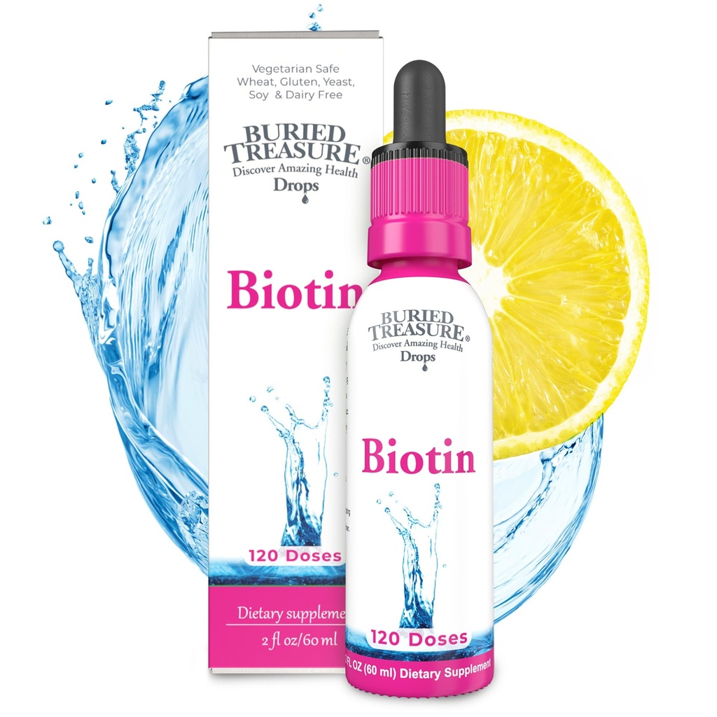 Buried Treasure Biotin Drops - 120 Servings, 2 oz, Supports Hair, Skin & Nails