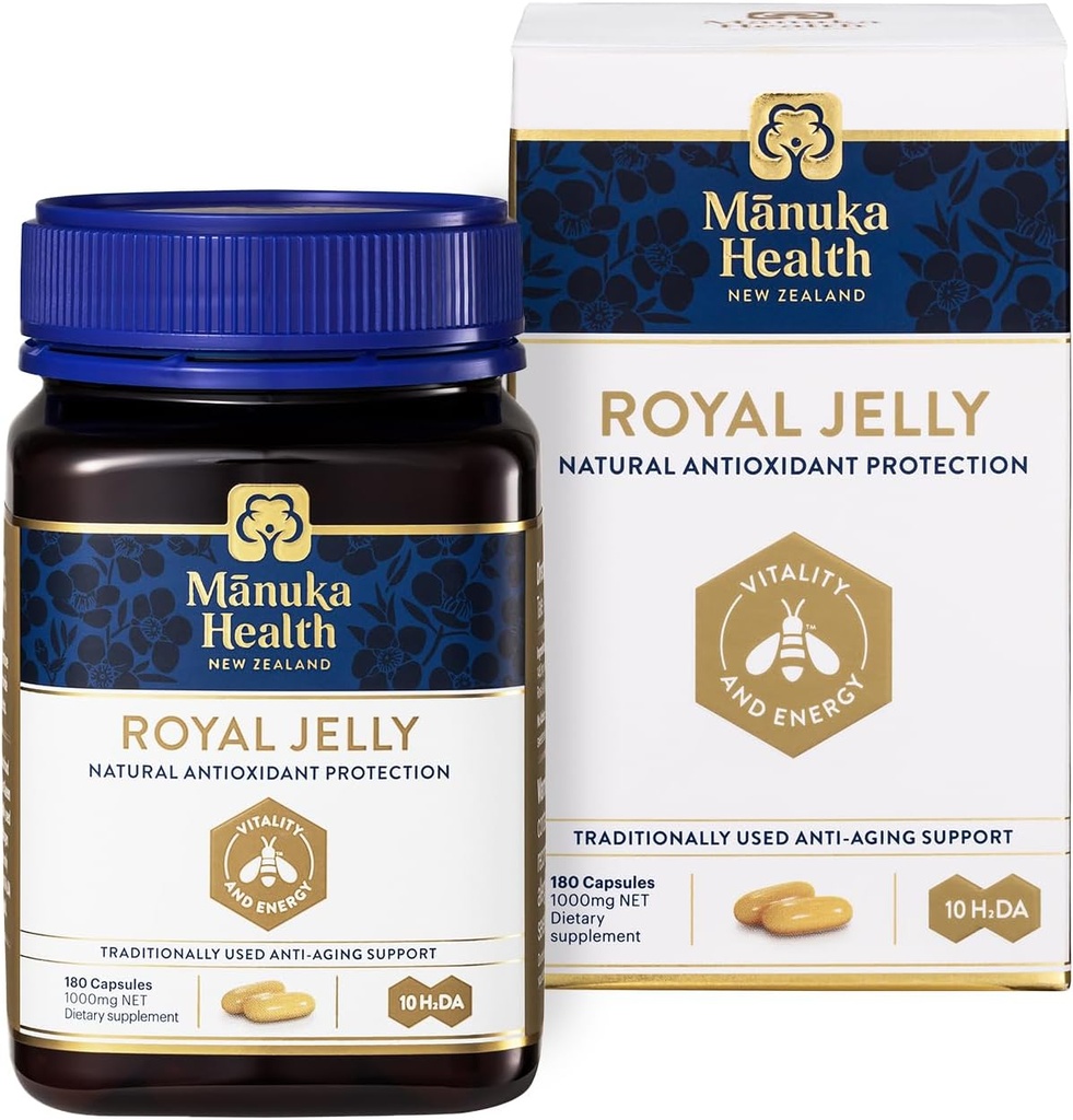 Manuka Health Royal Jelly Capsules, 1000mg NET - 180 Count (3-Month Supply) - Traditional Anti Aging Supplement from New Zealand