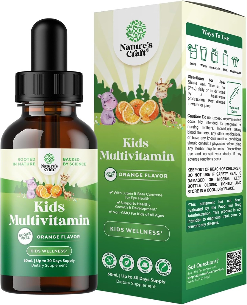 Natures Craft Liquid Multivitamin for Kids Immunity Support - Yummy Toddler Supplement with a C D3 E B6 and Vitamins of All Ages High Absorption
