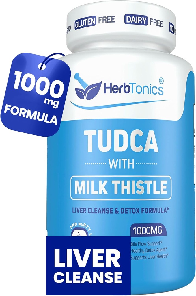 Herbtonics TUDCA 1000mg Liver Detox & Gallbladder Support – Milk Thistle " Pterostilbene Enhanced Bile Salt for Liver Cleanse, Healthy Bile Flow, and Digestive Health (60 Vegan Capsules)