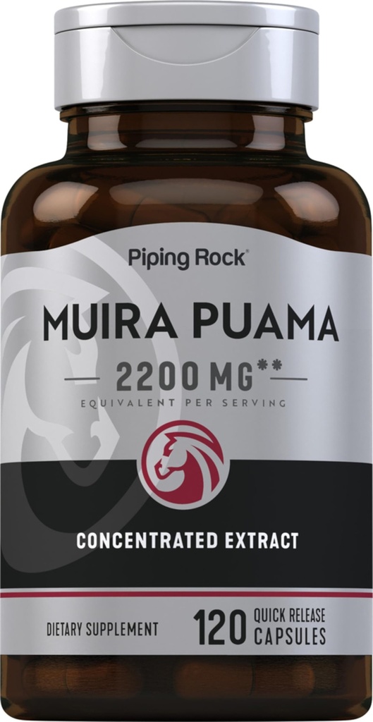 Piping Rock Muira Puama Root Extract 2200 mg  120 Capsules Silencio para Hombres &amp; Mujeres Silencio Non GMO, Gluten Free Supplement