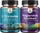 Bundle of Free Form L Tyrosine 500mg Capsules - High Strength L-Tyrosine Supplement for Mental Energy and Focus Support and Magnesium Glycinate 400mg Por Serving for Mood Sleep and Relaxation