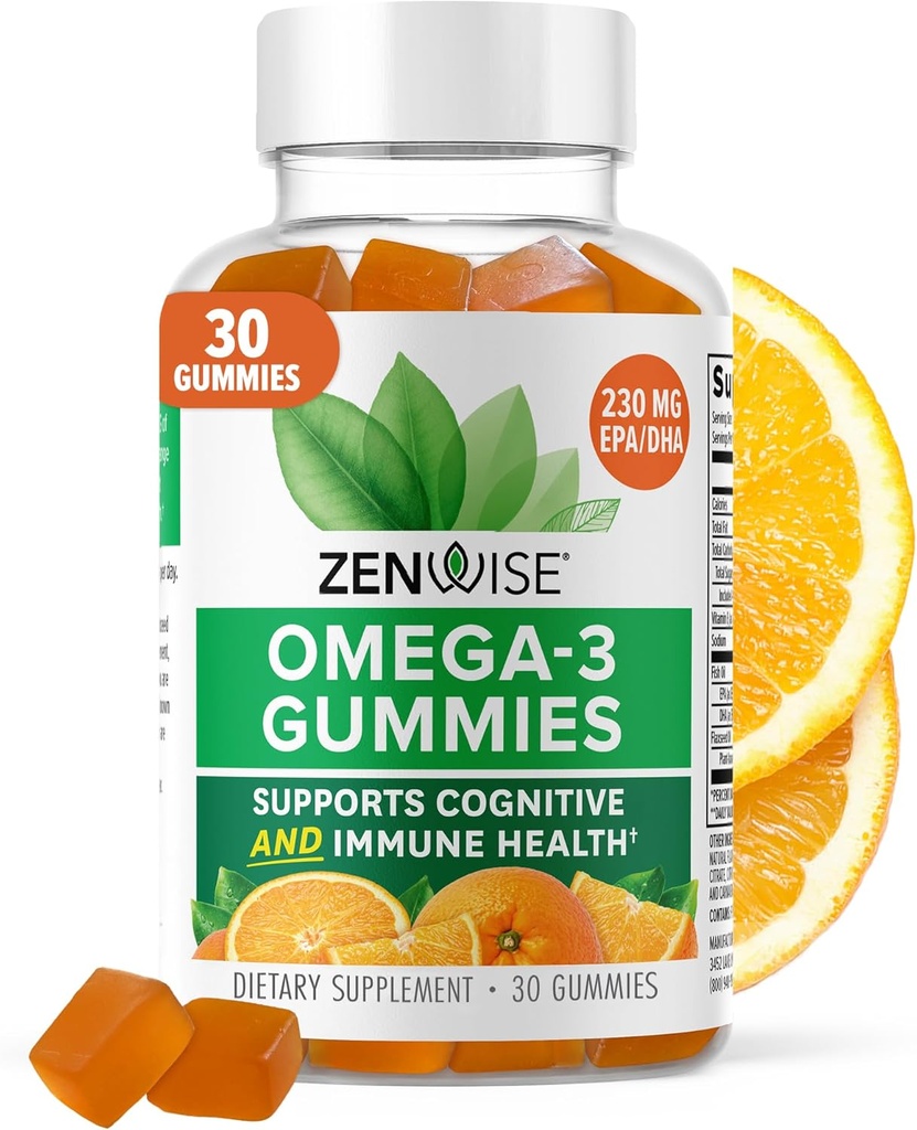 Zenwise Health Omega 3 Gummy Suplemento - Burpless Omega 3 Suplemento con DHA &amp; EPA Fatty Acids for Immune Health - Aceite de pescado de origen sostenible, aceite de linaza &amp; vitamina E - 30 Gummies