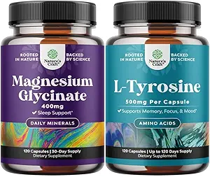Bundle of Magnesium Glycinate 400mg Capsules and Potent L Tyrosine 500mg Capsules - para el apoyo al sueño Bone Health Muscle Recovery - Amino Acid Suplemento Nutricional para el soporte de tiroides de salud cerebral