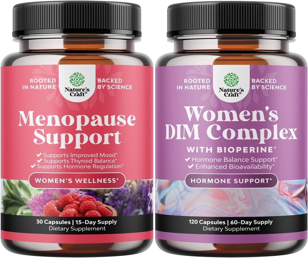 Bundle of Complete Herbal Menopause Supplement for Women - Multibenefit Menopause Ease Hormone Balance, and Potent DIM Supplement for Women with DIM and Black Pepper Menopause Support and PMS Relief