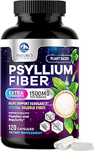 Psyllium Husk Fiber Supplement 1500mg - Vegan Prebiotic, Soluble Fiber for Daily Digestive Health & Regularity Support, Natural Psyllium Powder Caps, Sugar-Free, Non-Gluten-Free - 120 cápsulas