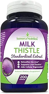 Extracto estandarizado de leche con 80% Silymarin 250 mg, 200 cápsulas