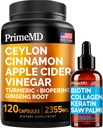 4-in-1 Liquid Biotin Collagen Keratin Saw Palmetto Drops (2 fl oz - 1 Pack) & 5-in-1 Ceylon Cinnamon w Turmeric " Ginseng Root (120ct) Bundle - Hair, Skin, Nails, " Immune Support Supplement