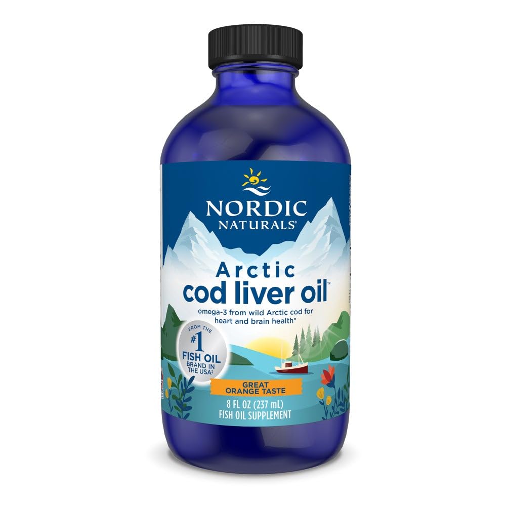 Naturales nórdicos Aceite de hígado de bacalao Ártico, Naranja - 8 oz - 1060 mg Total Omega-3 con EPA &amp; DHA - Corazón &amp; Salud cerebral, Inmunidad saludable, Bienestar general - No GMO - 48 Servimientos