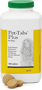 Pet-Tabs Plus Suplemento Multivitamínico y Mineral para Perros con Necesidades Nutricionales Especiales, Tableta Chewable, Botella de 180 Cuentas