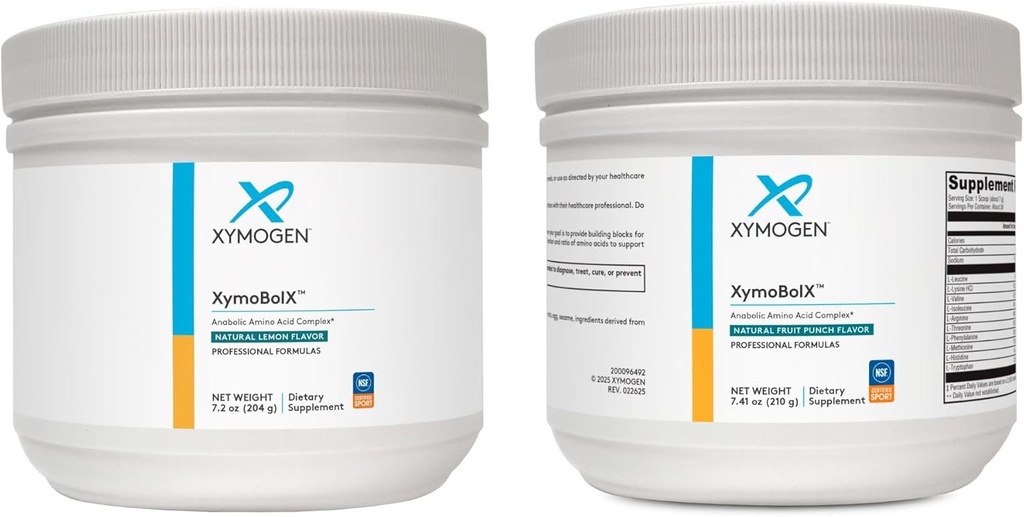 XYMOGEN XymBolX Fruit Punch y Lemon Flavor Bundle - BCAA Powder para promover la recuperación muscular con L Arginine, L Leucine, L Metionine + L Tryptophan (2 Botellas, 7.20z Cada uno)