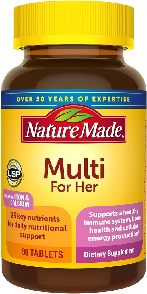 Nature Made Multivitamin For her, Daily Nutritional Support Multivitamin for Women, Nature Made Womens Vitamins & Minerals, 90 Tablets, 90 Day Supply