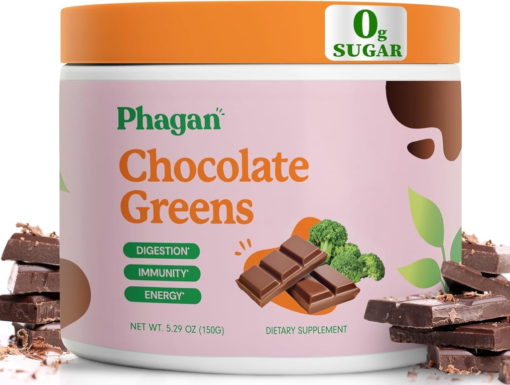 Greens Superfood Powder Kids Drinks - Yummy Chocolate Green Superfood Powder para niños - Chocolate sin azúcar Mix Greens Suplementos - Daily Greens with Spirulina & Clorella - 60 Servings