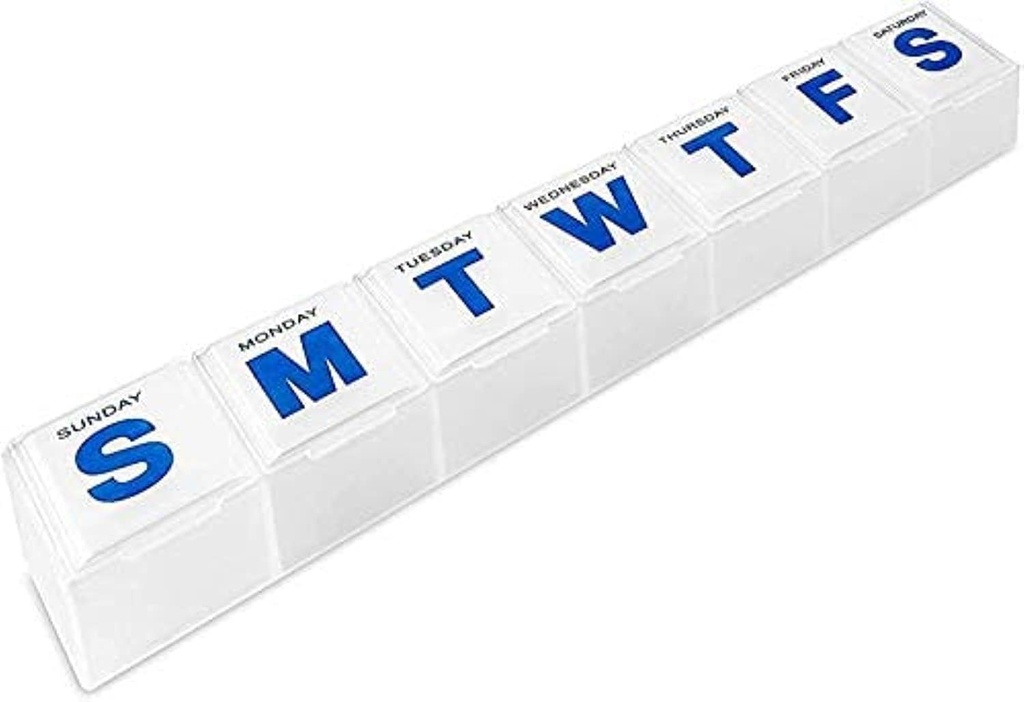 Organizador semanal de píldoras - Píldora extra grande, Medicina, Caja de Organizador de Vitaminas, Semanal, Contenedor de Planificador diario con fácil lectura Cartas, BPA Gratis - Viajes diarios Caja de píldoras de 7 días