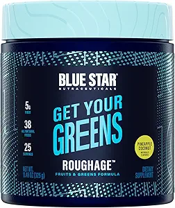 Blue Star Nutraceuticals ROUGHAGE - 38 Fruits & Greens Superfood Powder TEN No Artificial Flavors or sweeteners ← Amazing Taste (Pineapple Coconut)