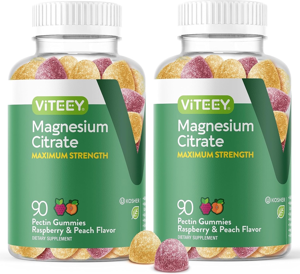 VITEEY Magnesium Gummies for Adults - 255 mg de Magnesium Citrate Gummy for Calm, Sleep, Nerve &amp; Muscle Function Support - Vegan, Gluten Free - 180 Count