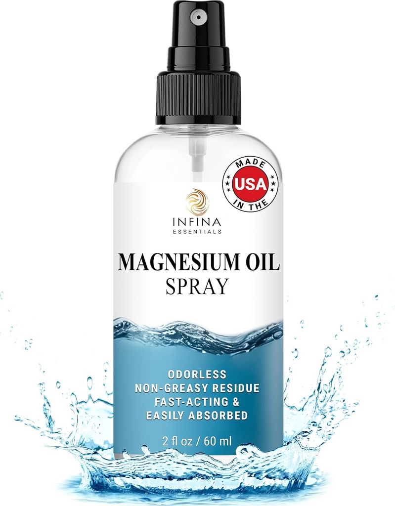 Óleo de magnesio tópico - Hidratando " Absorbing Magnesium Mist for Body, Pies " Skin – Impresión de cloruro de magnesio líquido sin olor para mujeres, hombres " Niños – 2 oz