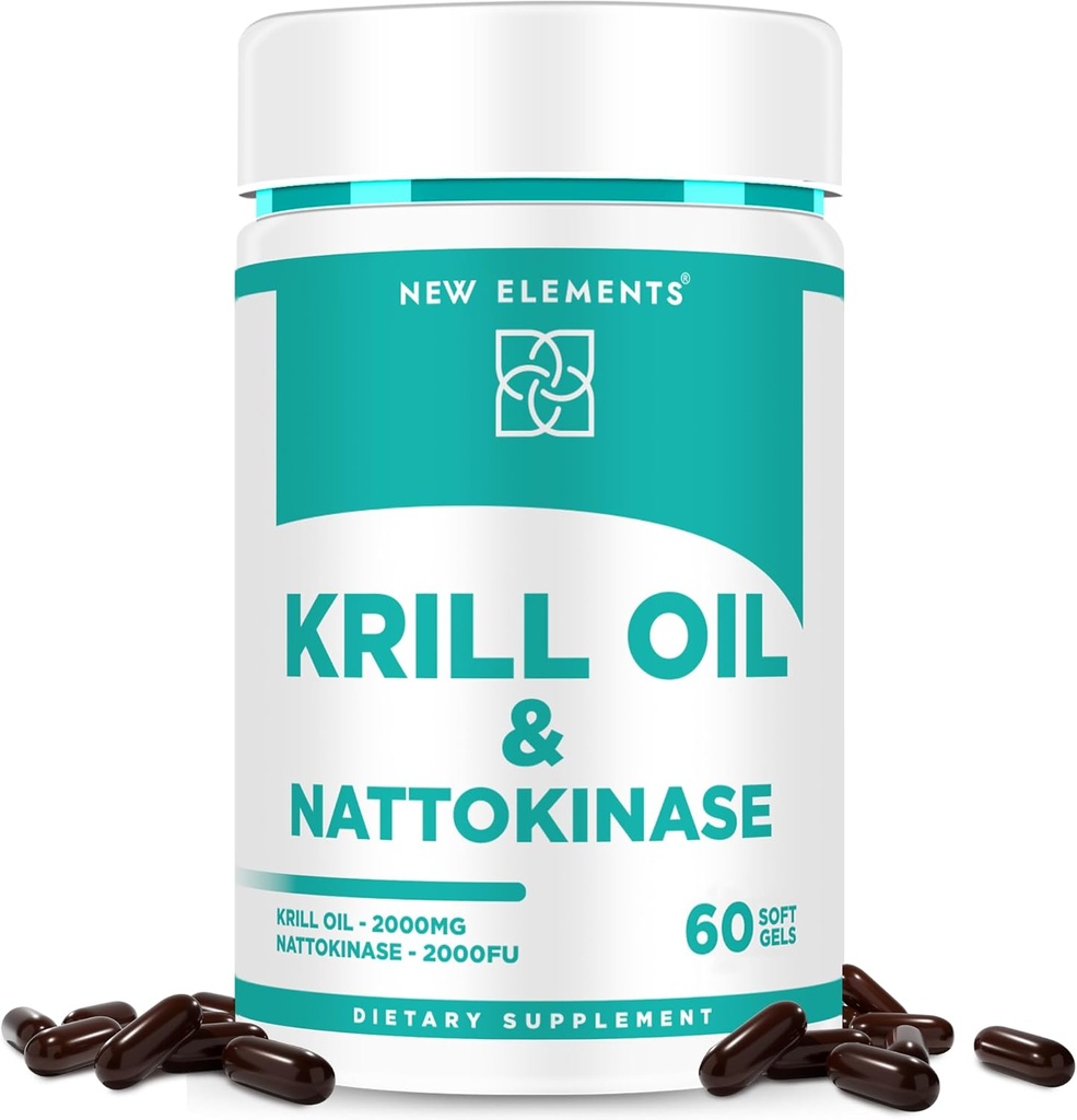 Nattokinase Suplemento 4000 FU Orgánica con Aceite de Krill Antártico Omega 3 Softgels 2000mg Silencio DHA TENIDO EPA ANTE Nattokinase Derivado de Natto Japonés TEN Cardiovascular &amp; Heart Health Support TEN 60 Softgels