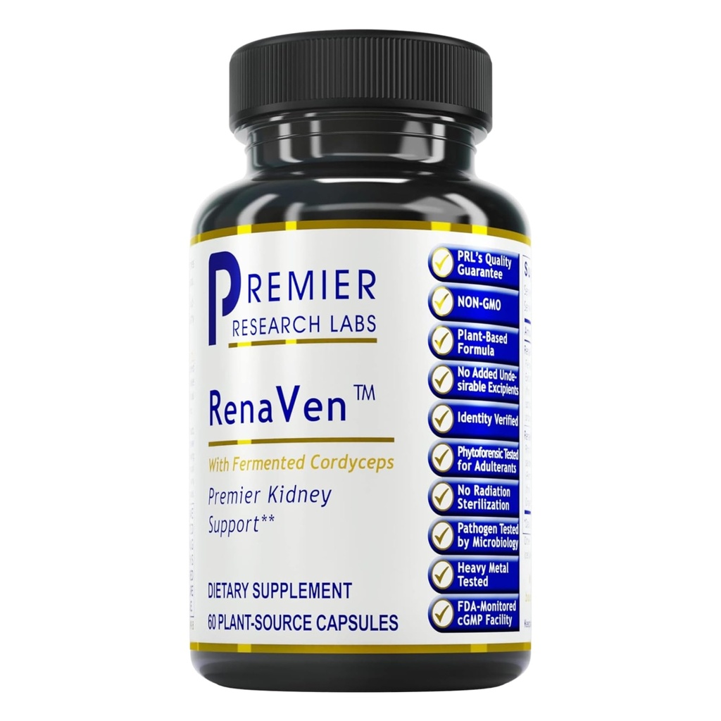 Premier Research Labs RenaVen - Premier Kidney Support for Kidney Cleanse Detox and Repair ← Mejorar la función del riñón y el apoyo urinario con cordones fermentados - 60 cápsulas de espacio vegetal