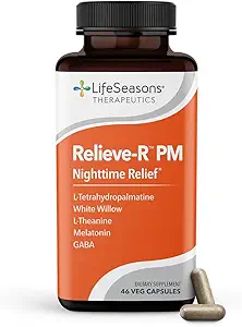 LifeSeasons Relieve-R PM - Eases Nighttime Aches & Discomfort - Relaxes Muscles - Calms The Nervous System - Supports Natural Sleep Cycles " Non Habit Forming - 46 Capsules