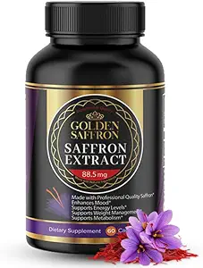 Golden Saffron Saffron Extract Capsules - Suplementos Saffron Premium - 88.50 mg Pure Saffron Pills - Mood Support - Eye Support - Emotional Balance, Focus & Eye Health Made in The USA - 60 cápsulas