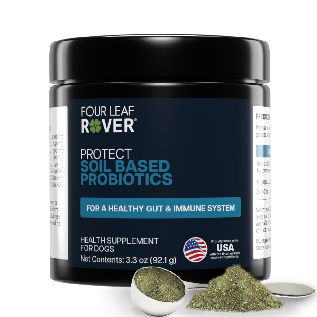 Four Leaf Rover Protect - Probiotics for Dogs - Veterinarian Formulated - with Natural Prebiotics and Antioxidants - Detoxification & Gut Health - 30 Day Large Dog Supply