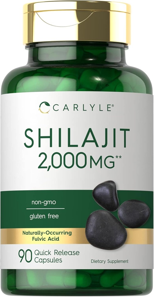 Carlyle Shilajit Capsules ← 2000mg Silencioso 90 Cuenta Silencioso No GMO y Gluten Suplemento gratuito