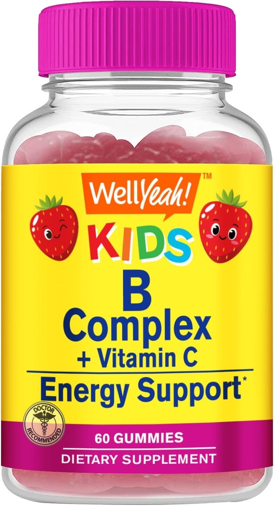 Bueno. Si B Complejo Gummies para Niños - con Vitamina C, Niacina, Vitamina B6, Ácido Fólico, Vitamina B12, Biotina & Ácido Pantoténico - 2 Mes Fuente - Sabor de Fresa - No GMO, Gluten Gratis - 60 Gummies