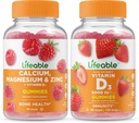 Calcio, Magnesio, Zinc &amp; Vitamina D + Vitamina D 5000 UI, Gummies Bundle - Gran Cata, Suplemento de Vitamina, Gluten Gratis, GMO Gratis, Chewable