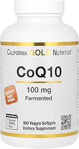California Gold Nutrition CoQ10 100 mg, Coenzyme Q10 Ubiquinone USP, Supports Mitocondrial Function, 360 Veggie Softgels